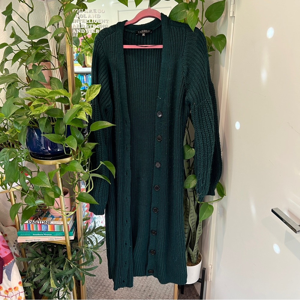 ELOQUII green long line sweater cardigan